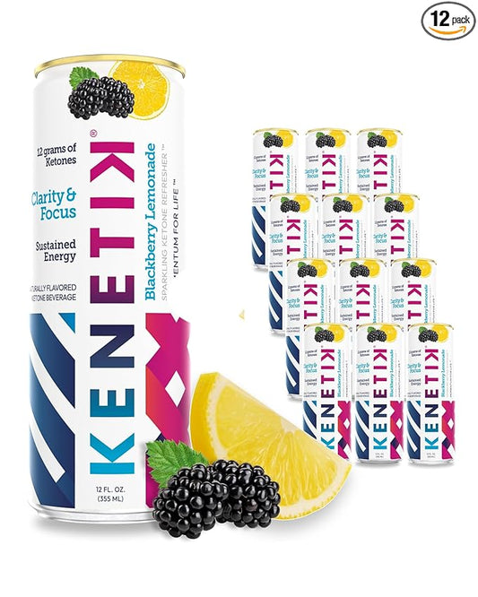 KENETIK Nootropic Ketone Drink, Ketones for Energy & Focus, Caffeine & Sugar Free, High Performance D-BHB Ketone Mix, Fuel w/Zero Crash or Jitters, Ready to Drink - Blackberry Lemonade 12 Pk-FlexoryFit