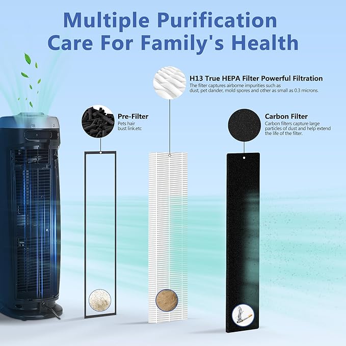 FLT4825 HEPA Filter B Replacement for Guar.dian Air Purifier AC4825 AC4300 AC4800 AC4900 AC4850, 2 HEPA Filter and 8 Pre-Filter by NISHCON