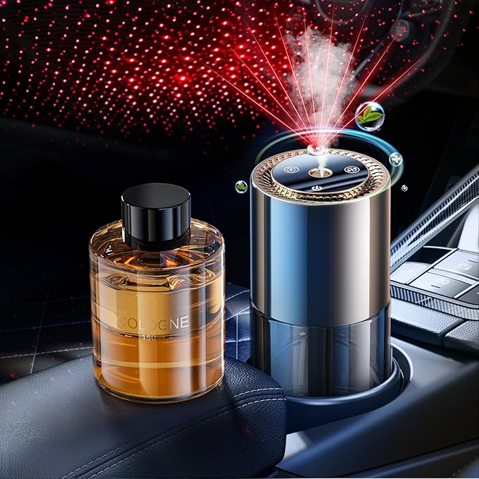 Smart Car Air Freshener,150ML Natural Fragrance Scents Air Freshener with Star Projector,300 Days Long Lasting, Car Essential Oil Diffuser, Automatic On/Off,Aroma Diffuser for Men Women