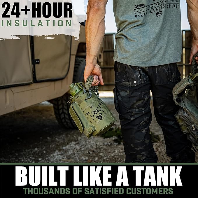 Iron Infidel Battle Bottle - Half Gallon Insulated Water Bottle with Paracord Handle, Large 64 oz Stainless Steel Water Jug with Rugged, Removable Sleeve for Keys, Wallet, & Phone (Live Free 2 Liter)-FlexoryFit