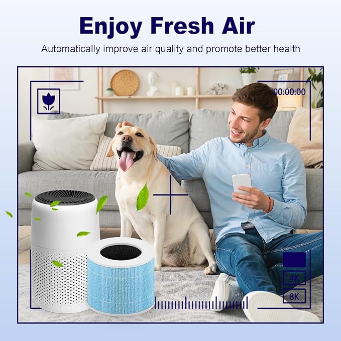 Core Mini Smoke Remover Replacement Filter for LEVOIT Core Mini and Core Mini-P Air Purifier, 3-in-1 H13 Grade True HEPA and Activated Carbon, Core Mini-RF-SR, 6 Filter & 10 Fragrance Sponge, Blue