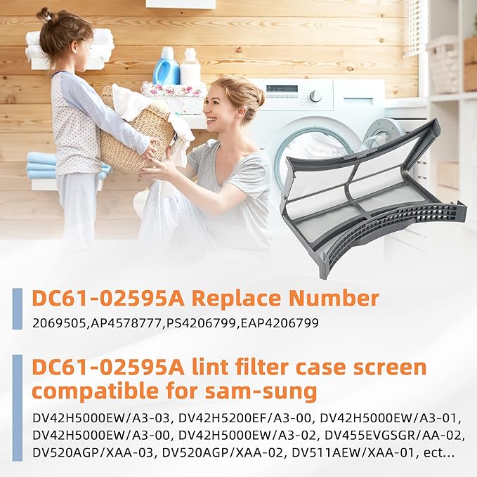 DC61-02595A Dryer Lint Screen Filter Replacement with Dryer Lint Brush,fit for Sam-sung Dryer-byMIFLUS, Replaces 2069505, PS4206799, AP4578777, EAP4206799