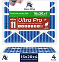 MervKing 16x20x4 Air Filter Actual Size: 15.88" x 19.88" x 4.31" MERV 11 MPR 1000-1200 | MADE IN USA | 4-Pack | Pleated HVAC AC Furnace Replacement