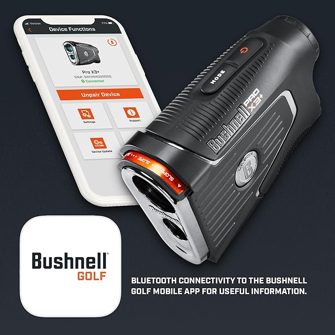 Bushnell Pro X3+ Golf Rangefinder with Wind Speed and Direction,1300 Yard Range,7X Magnification, Pin Locking with Visual Jolt