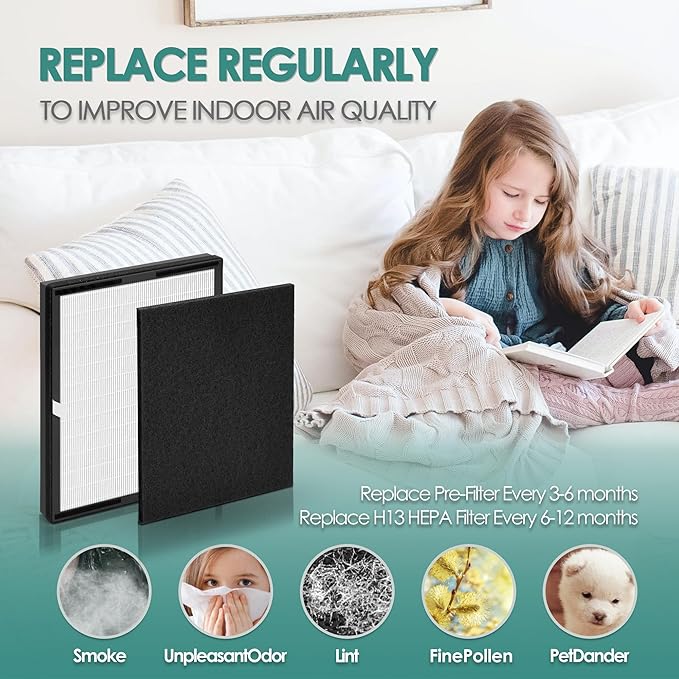 Idylis Air Purifier Replacement Filter D for Filtrete and Idylis Air Purifier IAP-10-280 IAP10280 AC-2118 AC-2123 and Idylis Air Purifier Filters IAF-H-100D, 2 HEPA Filter & 2 Extra Carbon Pre-filter