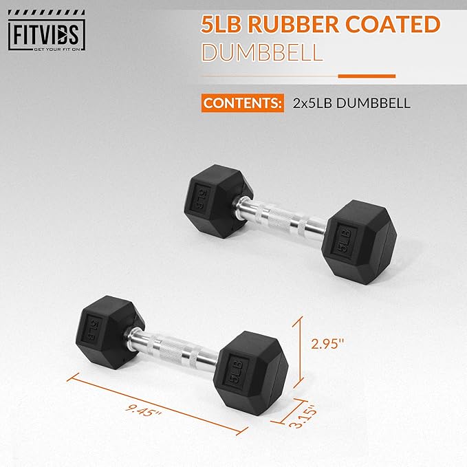 Rubber Encased Hex Dumbbell, Hand Weights with Anti-Slip Cast Iron Grip for Exercise & Fitness, Weights Dumbbells Set of 2 for Strength Training, 5-50 LBS Pair-FlexoryFit