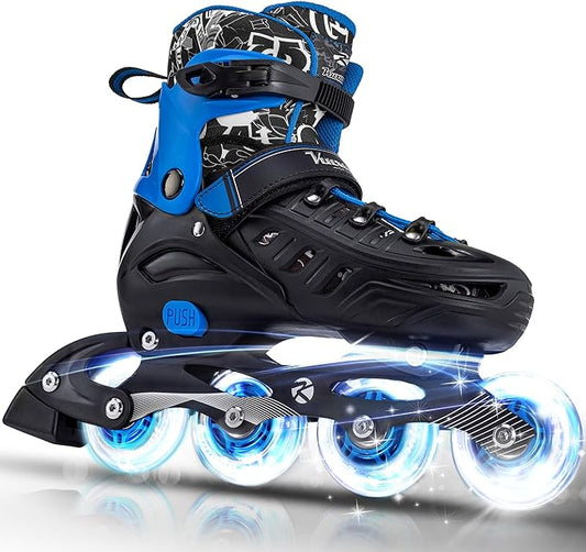Inline Skates for Kids and Adult, Adjustable Fun Illuminating Skates for Girls, Boys, Women and Men Outdoor and Indoor, Beginner-FlexoryFit