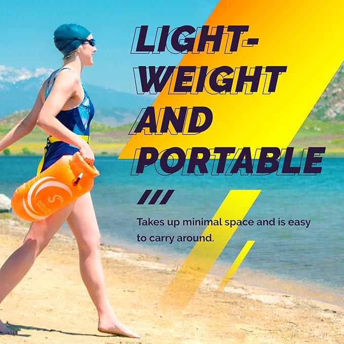 Sunlite Sports Swim Buoy Premium Quality, Highly Visible Waterproof Safety Marine Float Training for Open Water Swimming, for Swimmers, Triatheletes, Kayakers, Snorkelers, Throwable Flotation Device for Adults