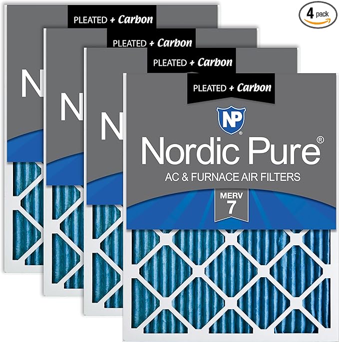 Nordic Pure 18x20x1 (Actual Size: 17 1/2 x 19 1/2 x 3/4) Pleated Air Filters MERV 7 Plus Carbon 4 Pack