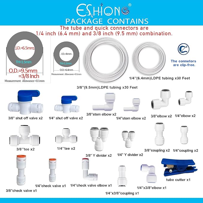 ESHIONG NSF Certified 1/4" & 3/8"O.D. Water Line Tubing and Push to Connect - Image 2