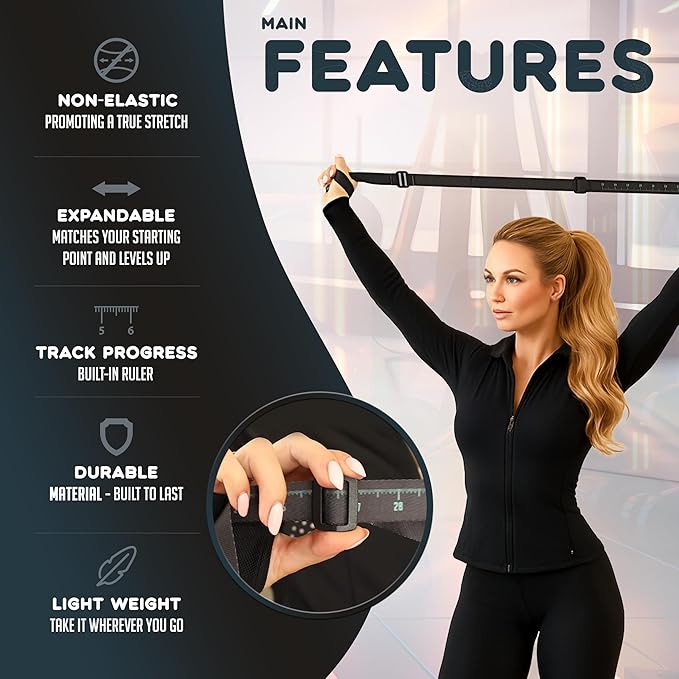 Stretching Strap – Non-Elastic Yoga Strap for Exercise. Stretch Strap for Mobility, Posture Correction & Rehab Stretching Equipment. Yoga Straps for Stretching with Progress Tracker.-FlexoryFit