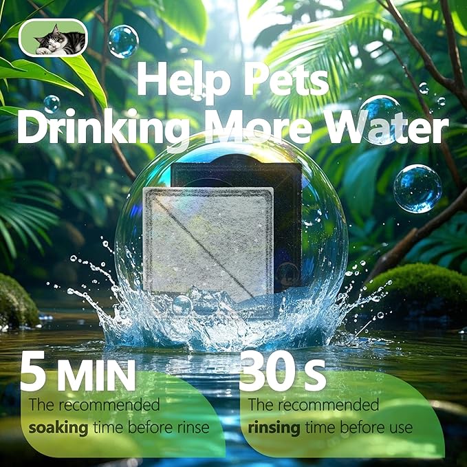 Cat Water Fountain Replacement Charcoal Filter Square Compatible with Petsafe Premier, Ion-X, Outlast Pumpless & Viva Pet Water Fountain, Carbon Filters for Cat and Dog Indoor (BLACK, 12 PACK)