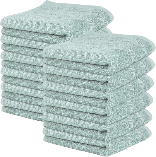 Kaufman - Premium Hand Towels Set for Bathroom, Spa, Gym, and Face Towel 100% Cotton Ring Spun, Ultra Soft Feel and Highly Absorbent Towels (12, Aqua)-FlexoryFit