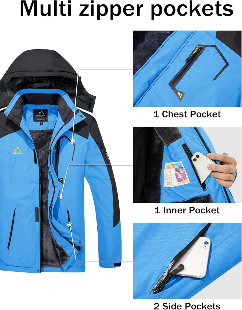 MAGCOMSEN Men's Winter Coats Water Resistant Ski Snow Jacket Warm Fleece Jacket Parka Raincoats With Multi-Pockets