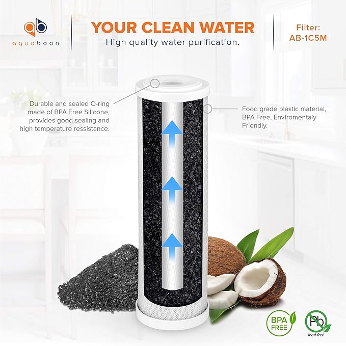Aquaboon 5 Micron 10 x 2.5 House Water Filters Cartridges Set of 3 | Sediment & Carbon Filter Replacements Compatible with WHKF-WHWC, P5, WHKF-GD05