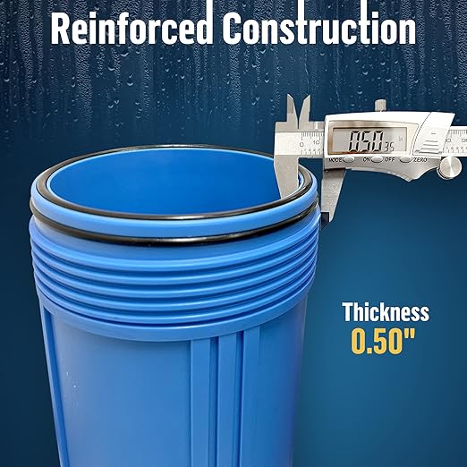 High Capacity 20 x 4.5” Whole House Filter Purifier System for Well or City Water, Presser Relief Button, 1” NPT Brass Port, Double O-Ring, Meets NSF Standards & Regulations (Blue, 3 Sets)