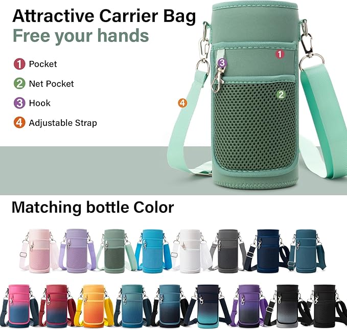 Insulated Water Bottle | Thickened Stainless Steel Vacuum Metal | Portable Sports Water Jug for Gym and Hiking with Straw, Carrier Bag, Handle Strap | BPA-Free 32 oz-FlexoryFit