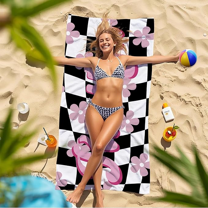 JML Personalized Beach Towel with Name, Custom Flower Beach Towel, Customized Microfiber Pool Towel, Quick Dry & Absorbent Swim Towel for Adult,Mother's Day, Birthday, Summer Holiday,Vacation-FlexoryFit