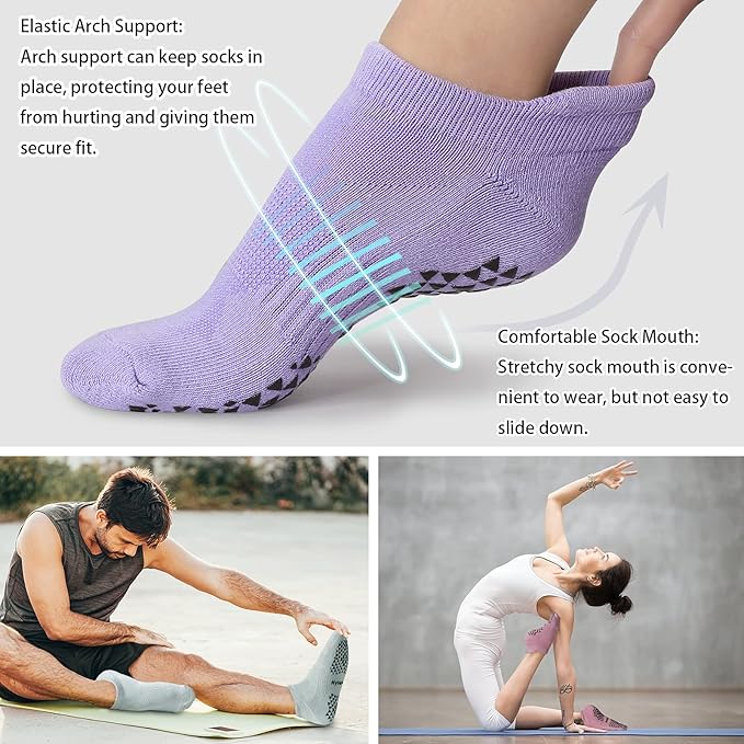 Hylaea Unisex Non Slip Socks with Grip for Yoga, Hospital, Pilates, Barre | Ankle, Cushioned-FlexoryFit