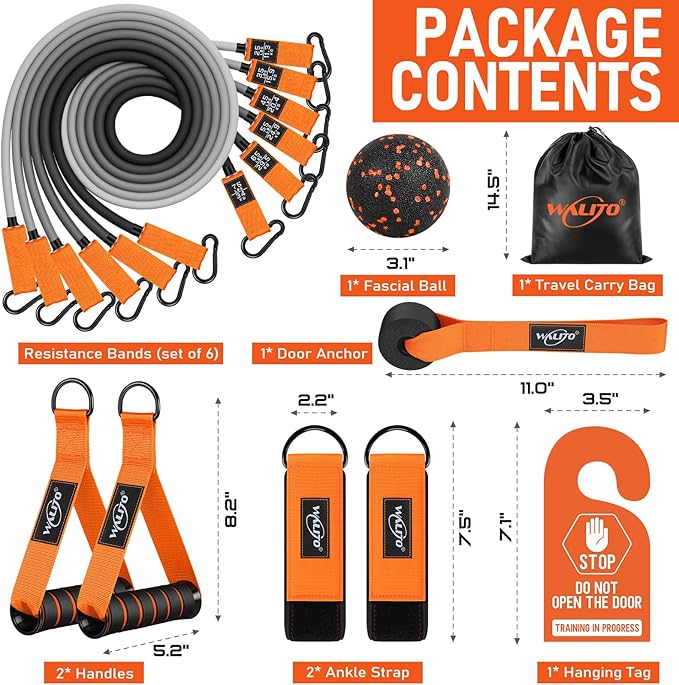 WALITO Resistance Bands Set - Exercise Bands with Handles, Door Anchor, Legs Ankle Straps, for Heavy Resistance Training, Physical Therapy, Muscle Training, Yoga, Home Workouts-FlexoryFit