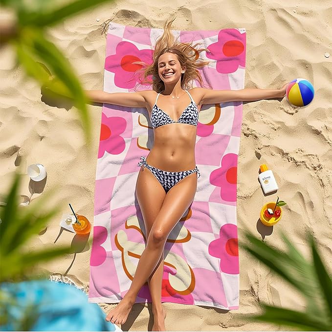 JML Personalized Beach Towel with Name, Custom Flower Beach Towel, Customized Microfiber Pool Towel, Quick Dry & Absorbent Swim Towel for Adult,Anniversary, Birthday, Summer Holiday,Vacation-FlexoryFit