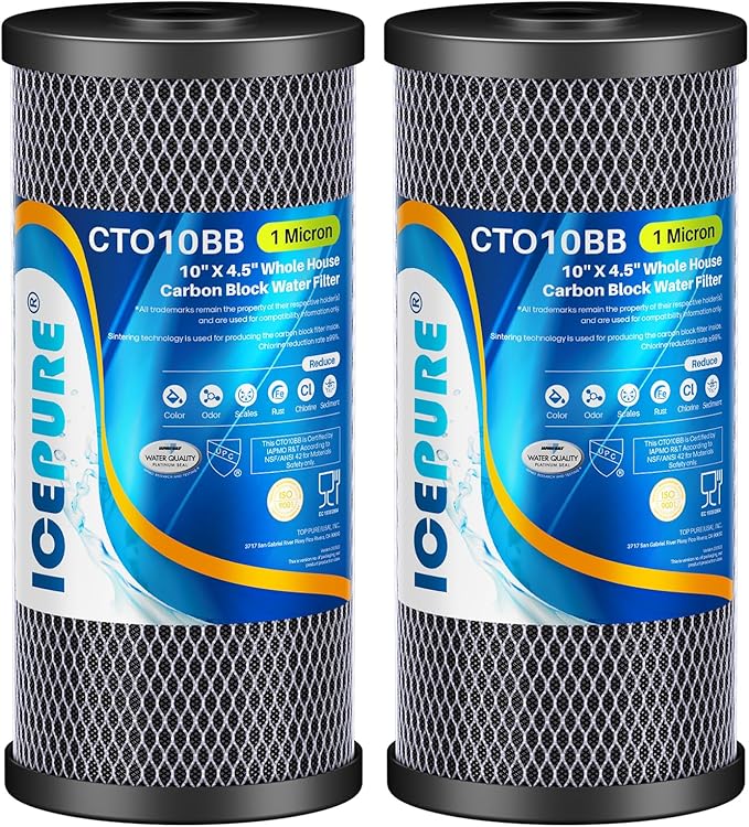 ICEPURE 10"X4.5", 1 Microns Whole House Sediment Activated Carbon Water Filter by ICEPURE