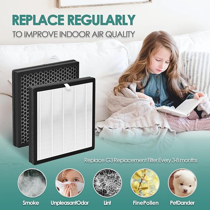 2-Pack G3 H13 HEPA Filter Replacement Compatible with AMEIFU Air Purifier Replacement Filter for AMEIFU Air Purifier G3 Sferf-30 FXAP2W and Vewior Air Purifier Filter Replacement A3, Tailulu HQZZ-260