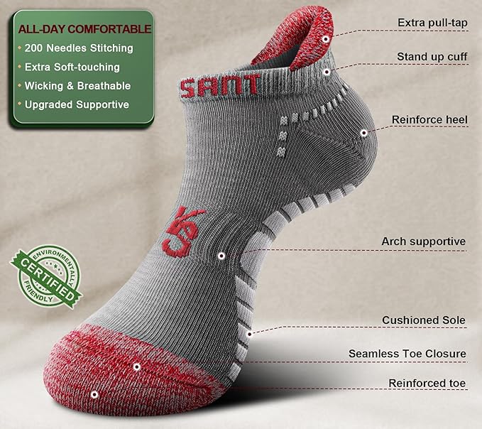 KEMISANT Men Running Socks,Active Ankle Socks No show Cushioned Footbed Arch Support-FlexoryFit
