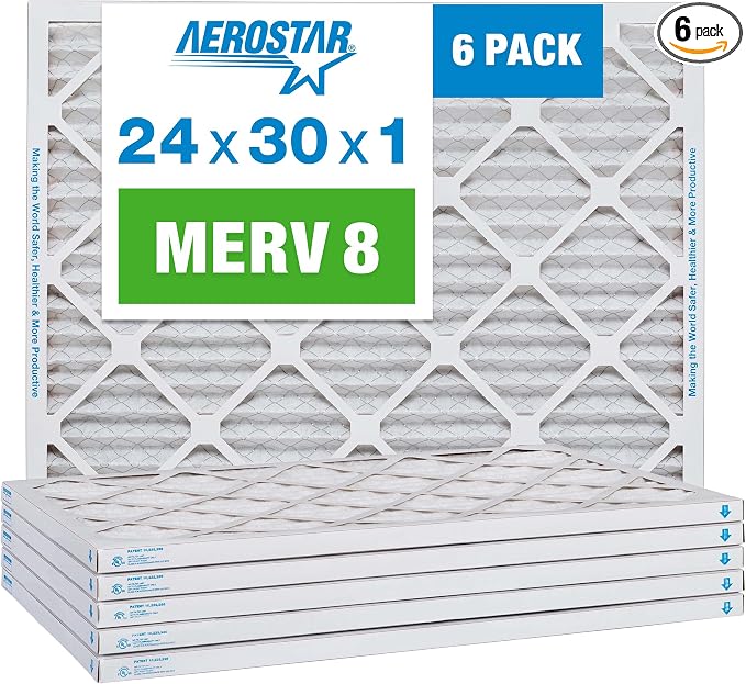 Aerostar 24x30x1 MERV 8 Pleated Air Filter, AC Furnace Air Filter, 6 Pack by AirFiltersDelivered