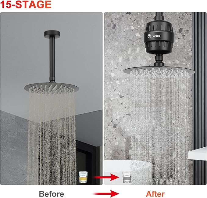 HarJue 15 Stage Shower Filter Replacement Cartridge, Universal High Output Filter for Hard Water, Removes Chlorine and Harmful Substances, Body Caring, Fit Any Similar Shower, 1 Pack