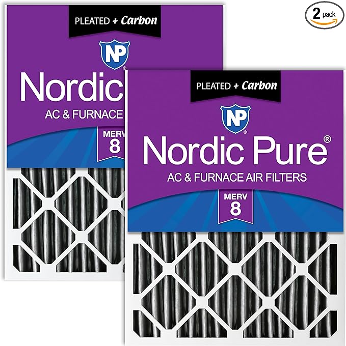 Nordic Pure 16x25x4 (15_1/2 x 24_1/2 x 3_5/8) Pleated Plus Carbon Air Filters MERV 8 2 Pack