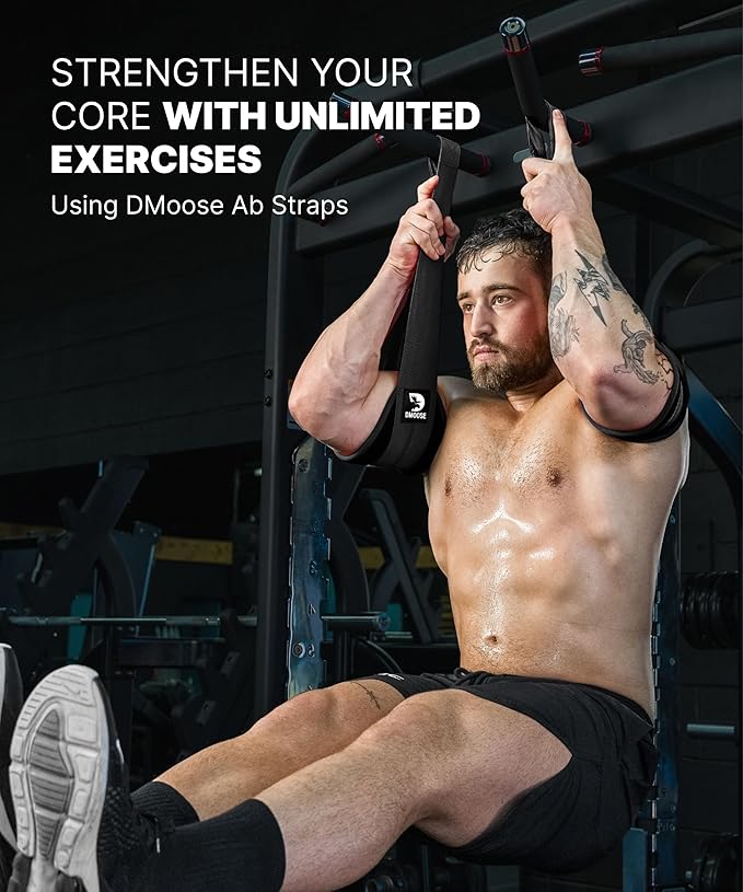 DMoose Fitness Hanging Ab Straps for Pull Up Bar & Core Strength Training - Soft Padded Exercise Straps for Ab Swing & Leg Raises, Hang Bar Strap with 2 Steel Carabiners - Abs Equipment for Home & Gym-FlexoryFit