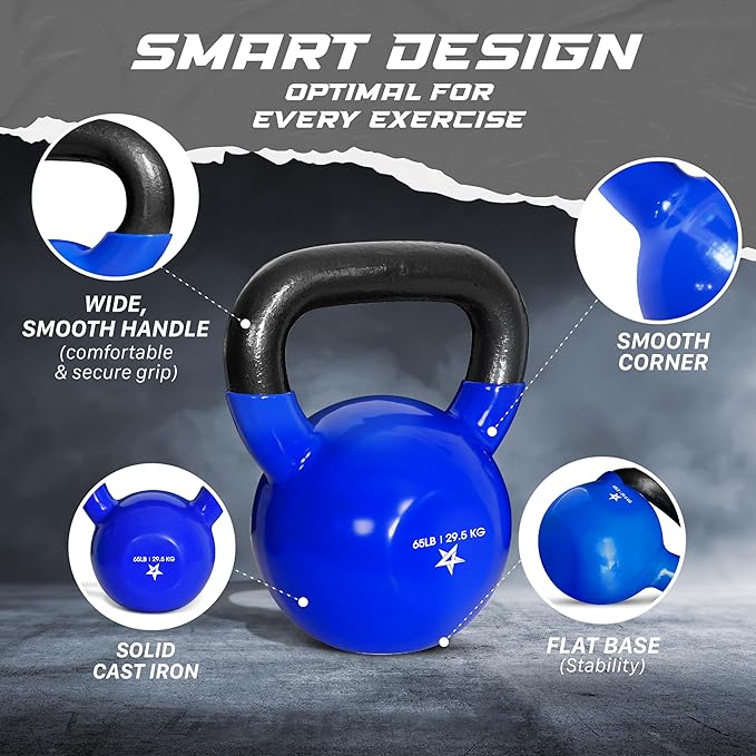 Yes4All 5-100 LB Kettlebells Vinyl Coated Cast Iron for Dumbbell Weights Exercises, Gym, Fitness, Full Body Workout Equipment Push up, Grip and Strength Training-FlexoryFit