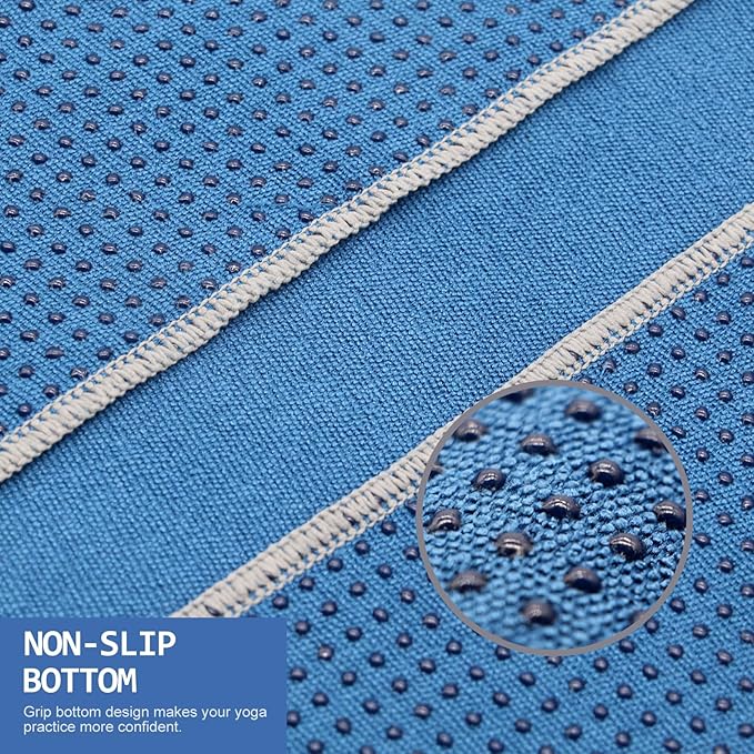 Eunzel Yoga Towel,Hot Yoga Mat Towel with Grip Dots Sweat Absorbent Non-Slip for Hot Yoga, Pilates and Workout 24" x72", Steel Blue-FlexoryFit