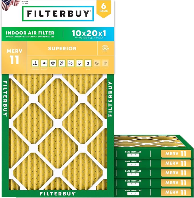 Filterbuy 10x20x1 Air Filter MERV 11 Superior Pet & Allergy Defense, by Filterbuy