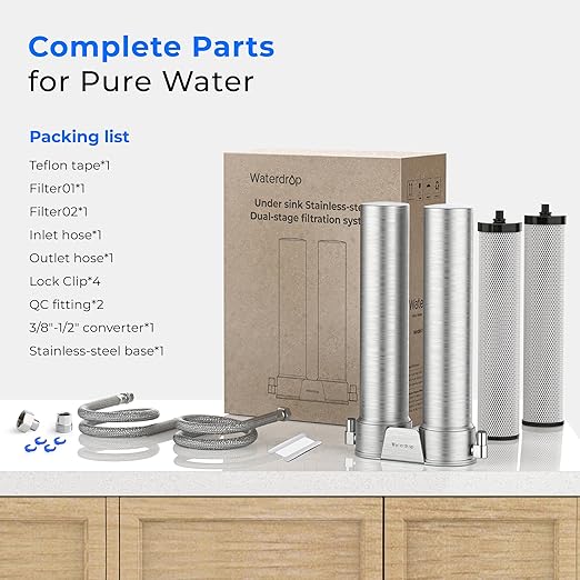 Waterdrop DST Under Sink Water Filter System, Under Sink Water Filtration System, NSF Certified Elements, Reduce Chlorine, PFOA/PFOS, Bad Taste & Odor, Silver Ions Enhanced Filtration, Stainless Steel