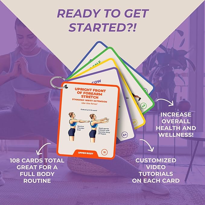 100 Stretching Exercise Flash Cards – Physical Therapy Stretches for Common Conditions (Plantar Fasciitis, Achilles Tendonitis, Sciatica, Back & Hip Pain) – Yoga, Pilates & Everyday Mobility-FlexoryFit