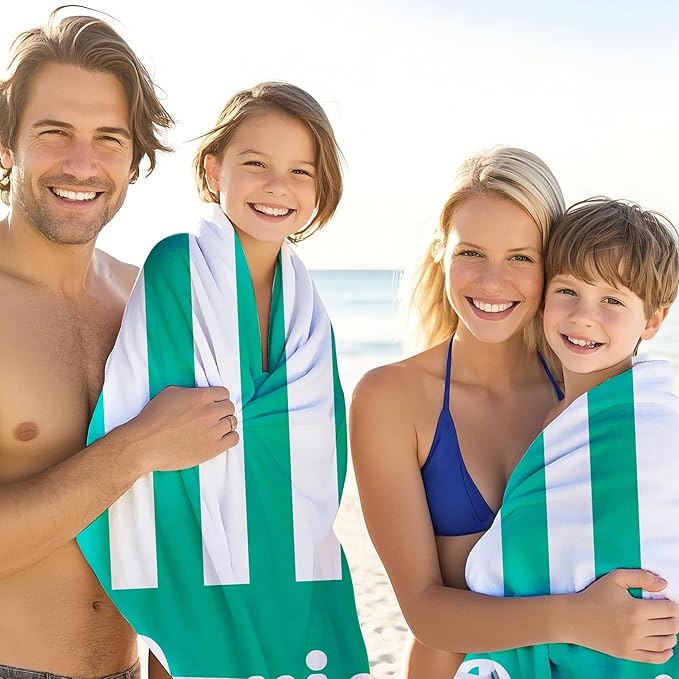 JML Personalized Beach Towel with Name, Custom Cabana Stripe Beach Towel, Customized Microfiber Pool Towel, Quick Dry & Absorbent Swim Towel for Adult,Mother's Day, Birthday, Summer Holiday,Vacation-FlexoryFit