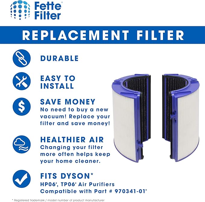 Fette Filter - Premium Air Purifier Filter Replacement Compatible with Dyson HP06, HP09, TP06, TP09, PH01, PH02, PH03, PH04, HP07, TP07 (Part No.970341-01 & 965432-01) - Pack of 2