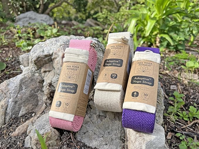 Adaptive Yoga Strap, Stretching Strap, 2 Inches Wide, 100% Naturally Soft Cotton, Steel D-Rings, Includes Natural Cotton Drawstring Storage Pouch and Instructional E-Book-FlexoryFit