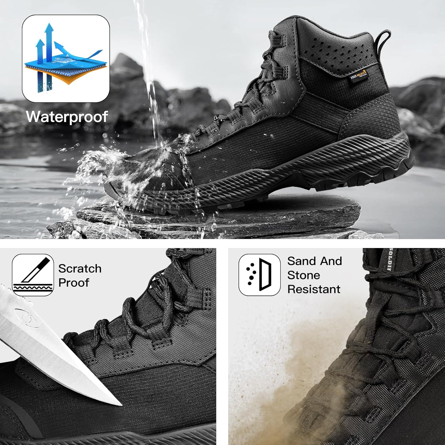FREE SOLDIER Men's Tactical Hiking Boots Breathable Desert Boots Lightweight Work Military Boots