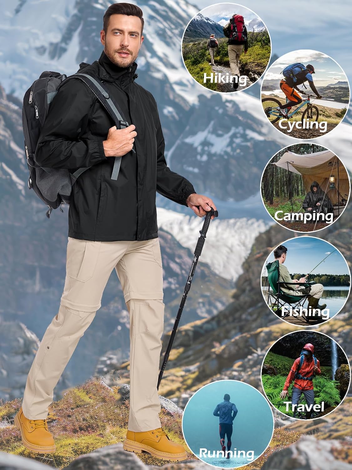 MANSDOUR Men's Packable Rain Jacket Waterproof Lightweight Windbreaker Cycling Golf Hiking Reflective Raincoat with Hood