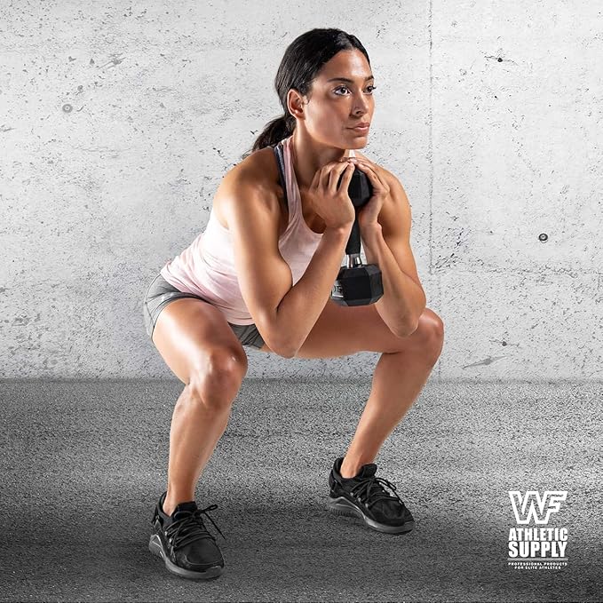 WF Athletic Supply Rubber Encased Hex Dumbbells with Rubber Grip Contoured Handle for Muscle Toning, Strength Building & Full Body Workout-FlexoryFit