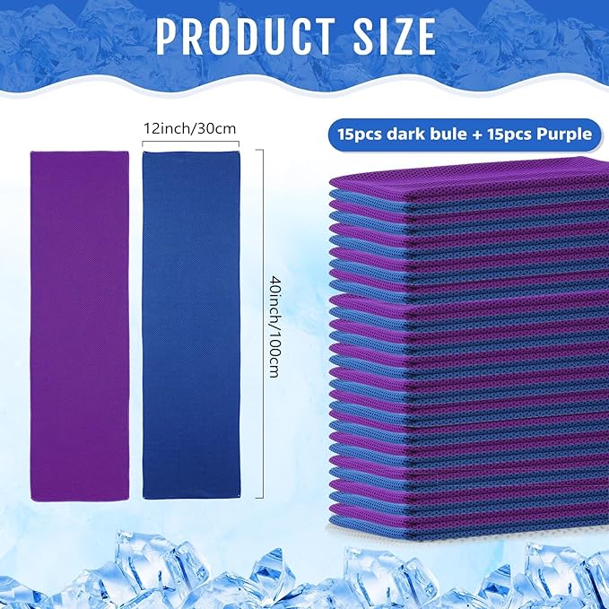 Hosuly 30 Pack Cooling Towels, 40"x12" Ice Breathable Soft Chilly Sweat Rag Microfiber Workout Rags for Gym Cooling Towels for Neck and Face for Yoga Golf Sport Running-FlexoryFit