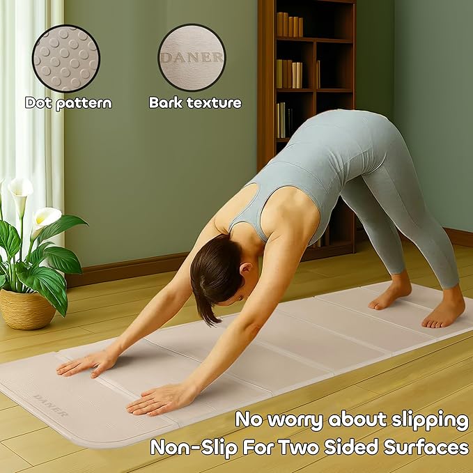 Foldable Yoga Mat 12mm Extra Thick Joint Protection,Portable Design for Travel/Pilates/Board/Camping,Environmental Sports Mat Non-Slip Gym Mat,Odorless POE Material-FlexoryFit