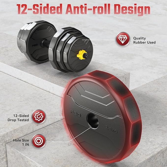 FEIERDUN Adjustable Dumbbells, 40/48/68/88lbs Free Weight Set with 4 Modes, Used as Barbell, Kettlebells, Push up Stand, Fitness Exercises for Home Gym Suitable Men/Women-FlexoryFit