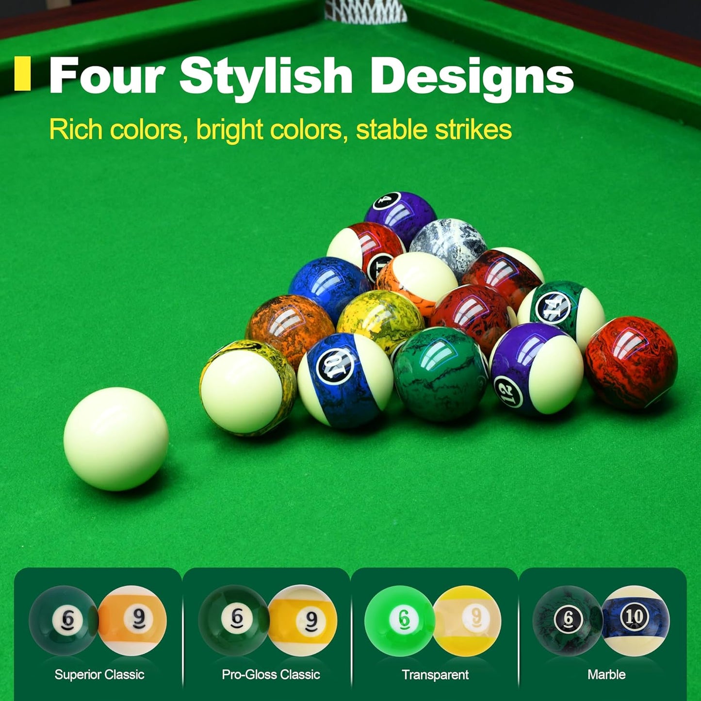 Pool Shark Authentic Billiard Balls Professional/Amateur Set High-End Pure Polyresin 2-1/4-inch Balls Complete 16pcs Set