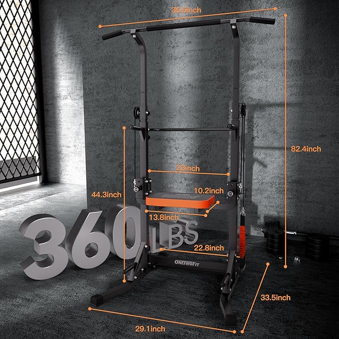 ONETWOFIT Power Tower Pull Up Bar Station Assistive Trainer, Multi-Function Adjustable Height Dip Station for Home Gym Workout, Strength Training Fitness Equipment, Pull Up Stand 360LBS