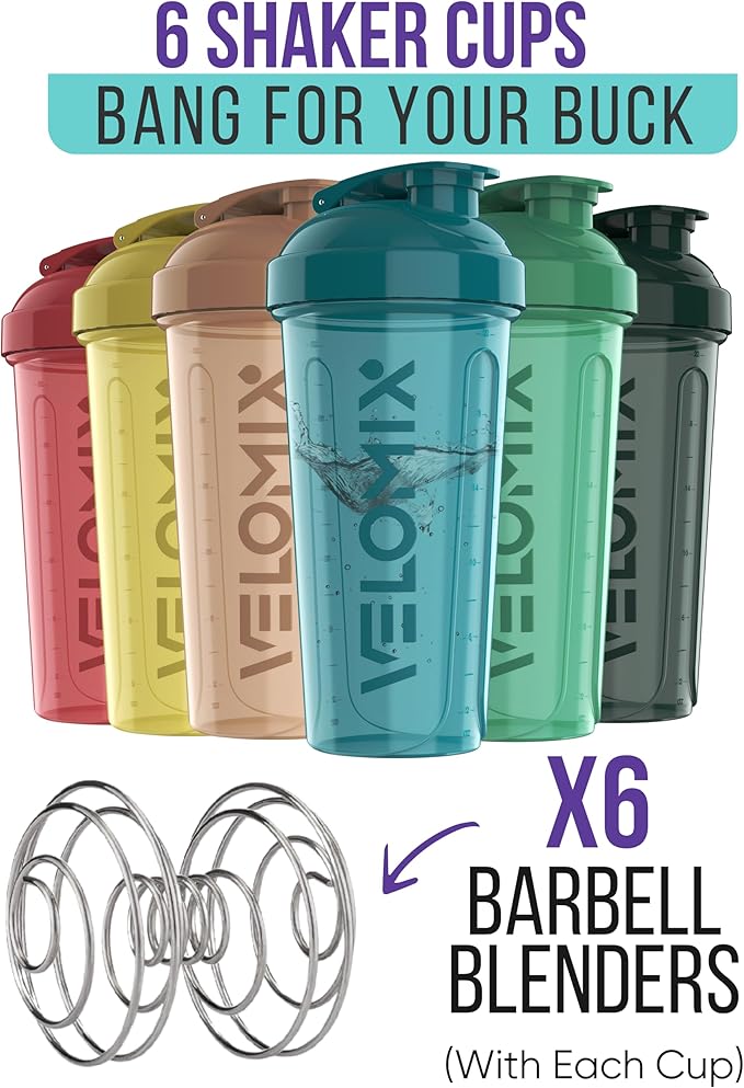 '-6 PACK- 28 oz Protein Shaker Bottle for Protein Mixes - 6x Wire Whisk | Leak Proof Shaker Cups for Protein Shakes | Protein Shaker Bottle Pack | Protein Shake Cup (Hawai Shadows)-FlexoryFit