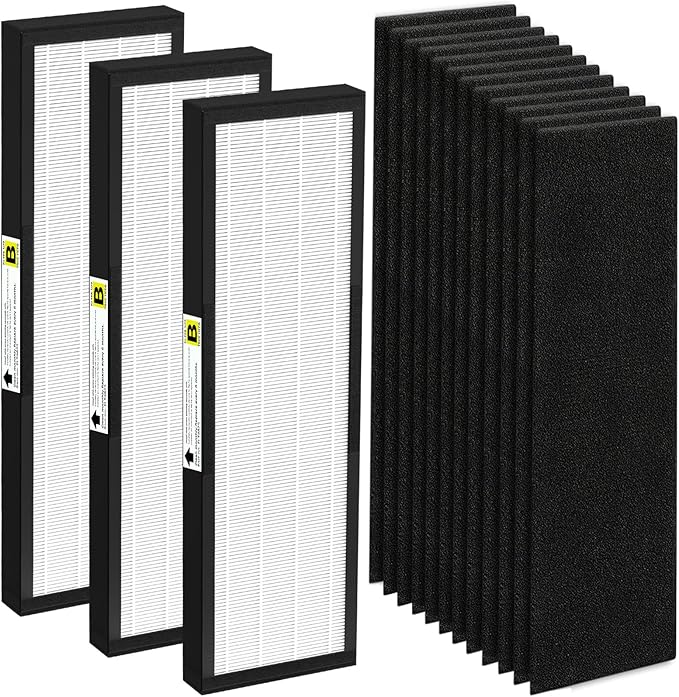 3-Pack FLT4825 HEPA Filter B Replacement Compatible with G-guardian Air Purifier Models AC4825 AC4300 AC4800 AC4850PT AC4900CA AC4820 AP2200CA with 12 Activated Carbon Pre-Filters